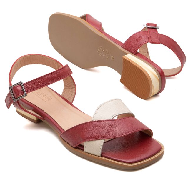 Sandália Rasteira - RENASCER - Vermelha e Off White - 914.40