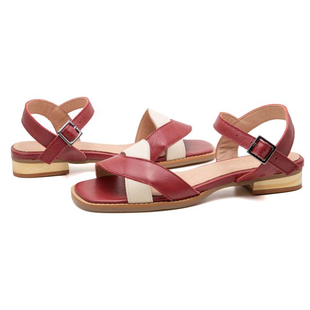 Sandália Rasteira - RENASCER - Vermelha e Off White - 914.40