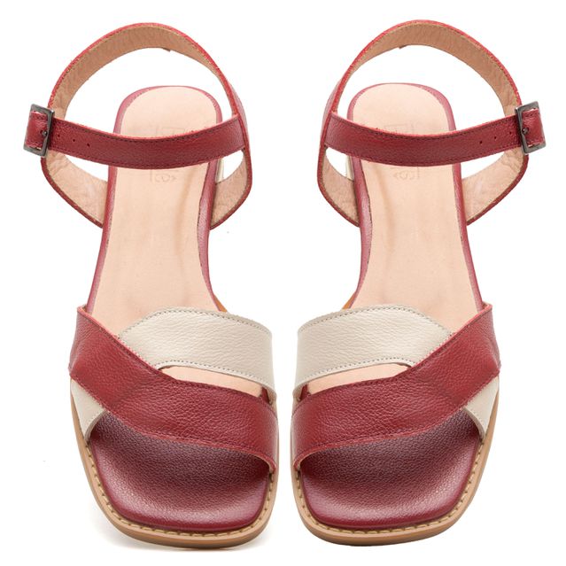 Sandália Rasteira - RENASCER - Vermelha e Off White - 914.40