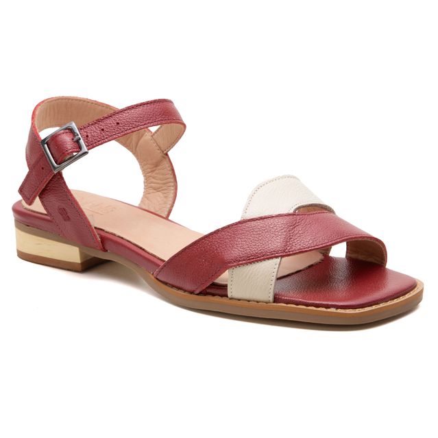 Sandália Rasteira - RENASCER - Vermelha e Off White - 914.40