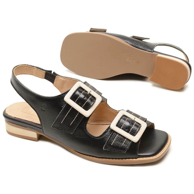 Sandália Rasteira - TEMPO - Preta E Off White - 914.30 