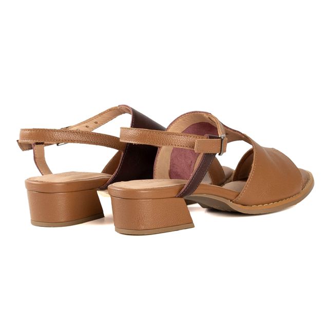 Sandália Salto Baixo Caramelo e Madeira- Rara - 965-09 