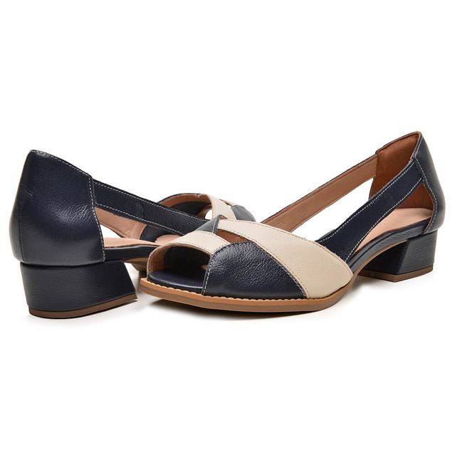 Sapato Peep Toe ENERGIA - Azul Marinho e Off White - 965.14 
