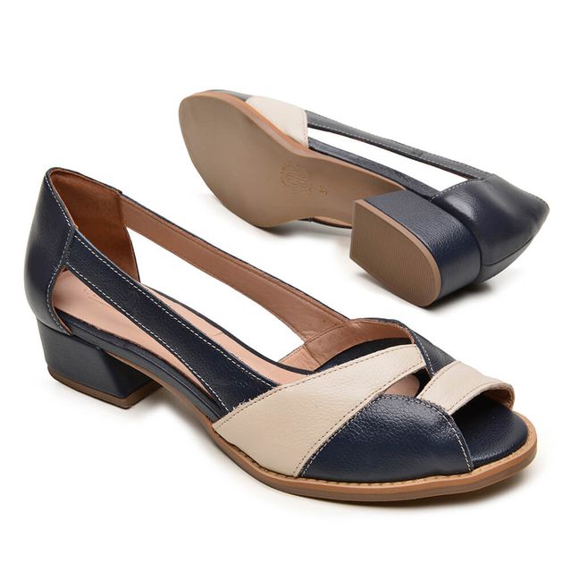 Sapato Peep Toe ENERGIA - Azul Marinho e Off White - 965.14 