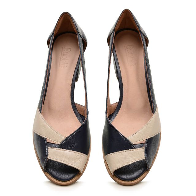 Sapato Peep Toe ENERGIA - Azul Marinho e Off White - 965.14 