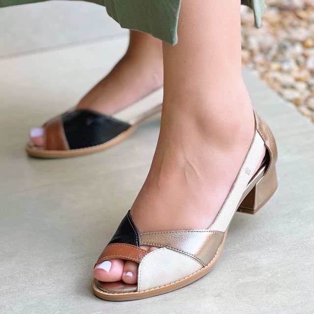 Sapato Peep Toe ENERGIA - Chocolate, Off White, Preto e Champagne - 965.14