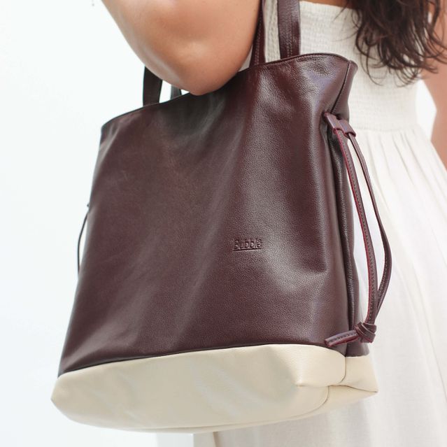 Bolsa de Couro - AURA - Madeira e Off White