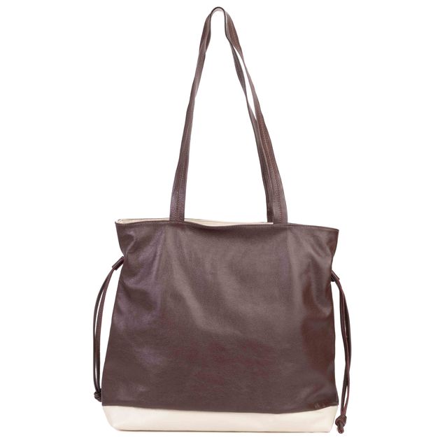 Bolsa de Couro - AURA - Madeira e Off White