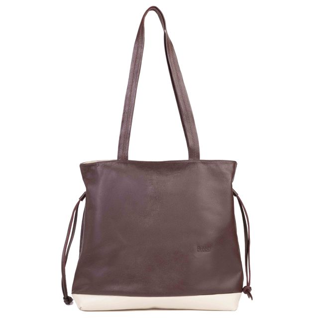 Bolsa de Couro - AURA - Madeira e Off White
