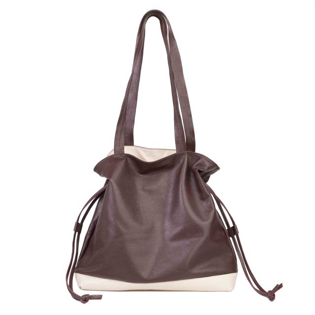 Bolsa de Couro - AURA - Madeira e Off White