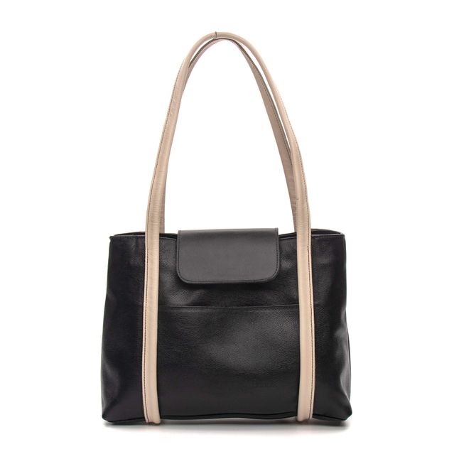 Bolsa de Couro - DESTINO - Preta e Off White