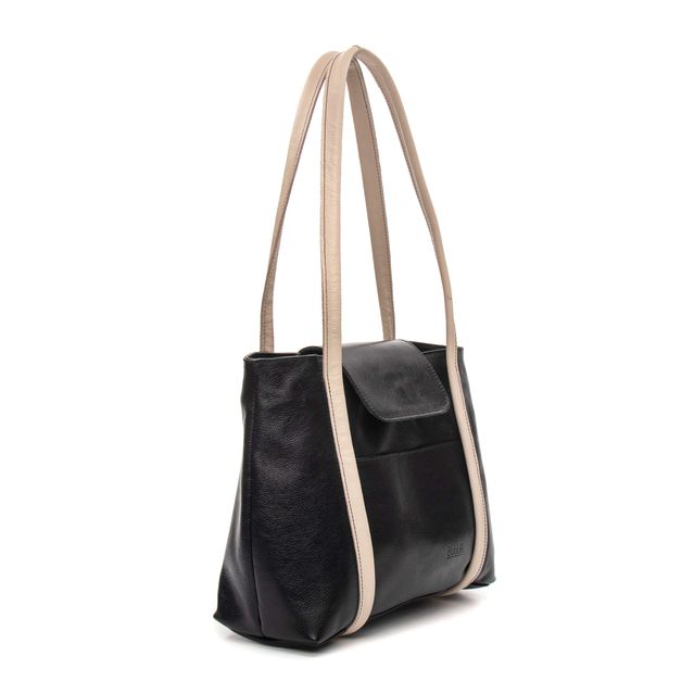 Bolsa de Couro - DESTINO - Preta e Off White