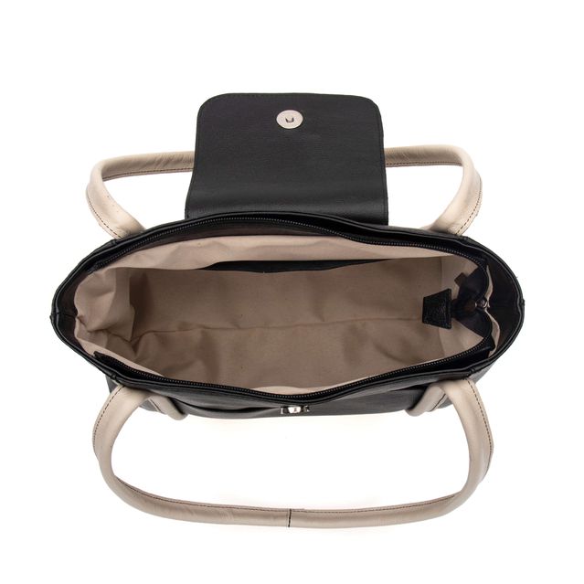 Bolsa de Couro - DESTINO - Preta e Off White