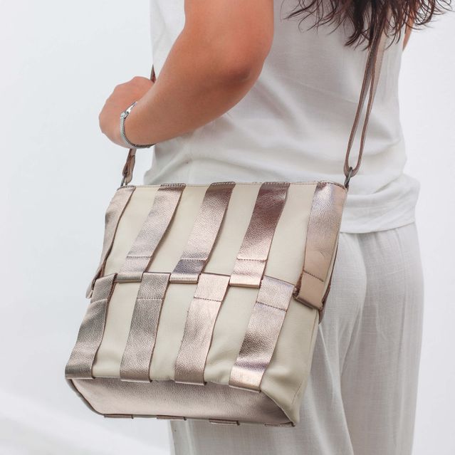 Bolsa de Couro - ÉLO - Off White E Champagne