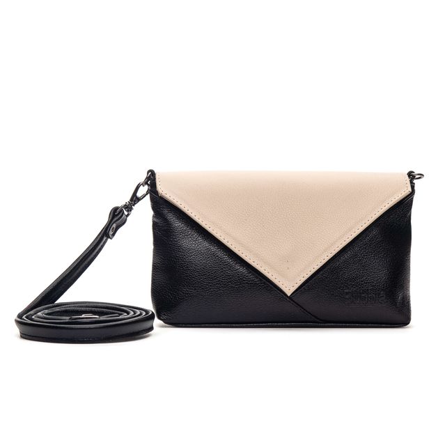 Bolsa de Couro - ENVELOPINHO - Preta e Off White