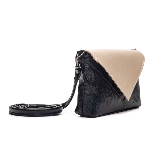 Bolsa de Couro - ENVELOPINHO - Preta e Off White