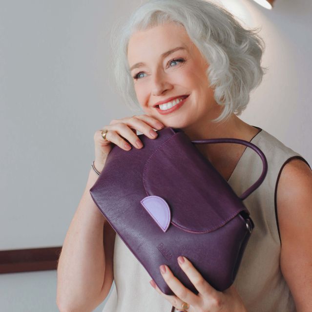 Bolsa de Couro - Mini NASCENTE - Ameixa e Lavanda