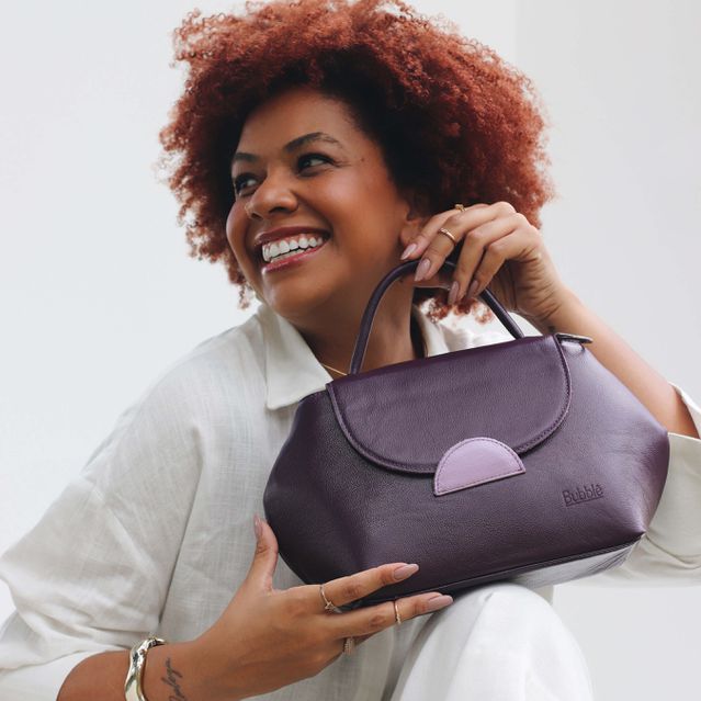 Bolsa de Couro - Mini NASCENTE - Ameixa e Lavanda
