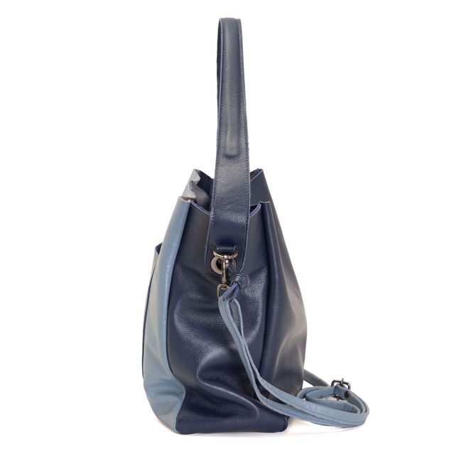 Bolsa de Couro - ENCANTO - Azul Anil e Azul Hortência