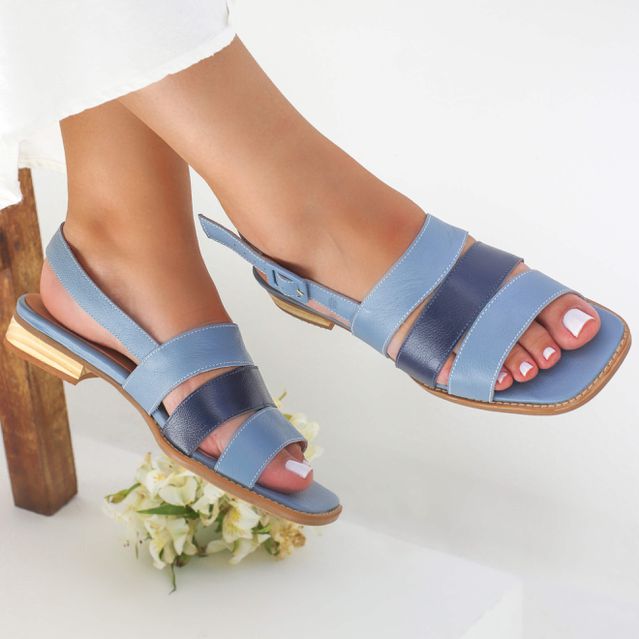 Sandália Rasteira - BRILHAR - Azul Hortência e Azul Anil - 914.42