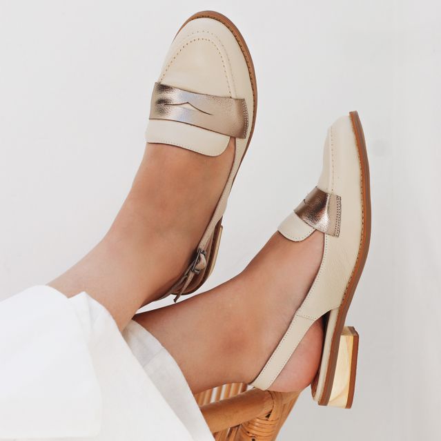 Mule - LEVEZA - Off White e Champagne - 664.51