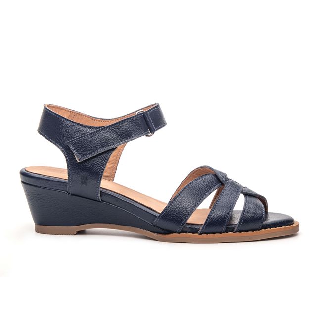 Sandália Anabela Couro Legítimo Azul Anil - MANDALA