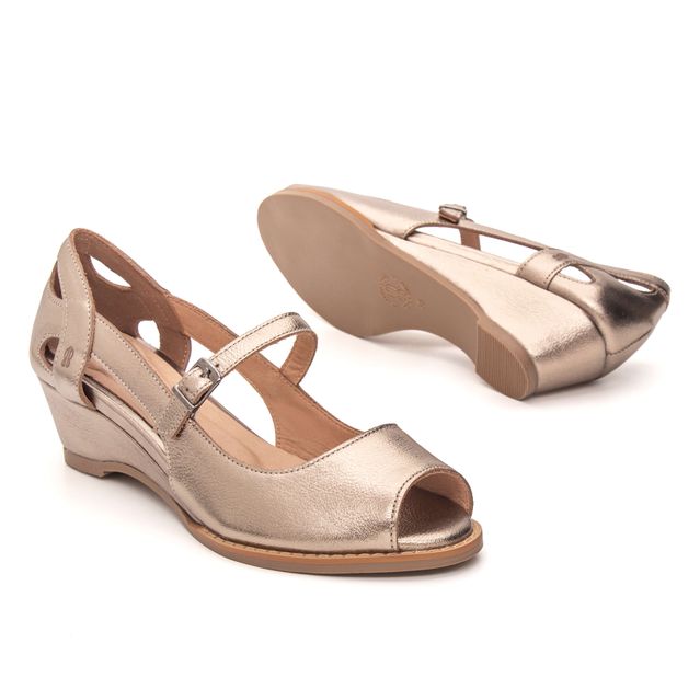 Sandália Anabela Couro Legítimo Champagne - LUAU