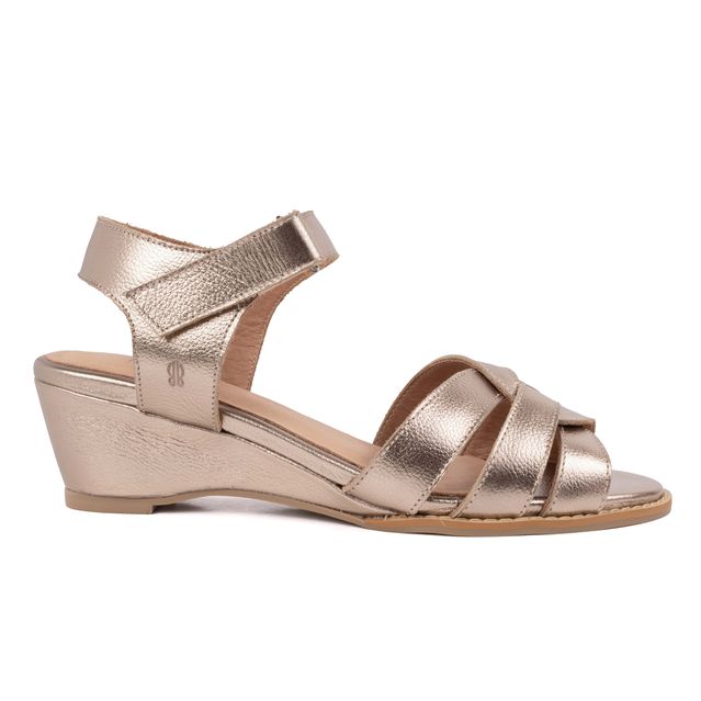 Sandália Anabela Couro Legítimo Champagne - MANDALA