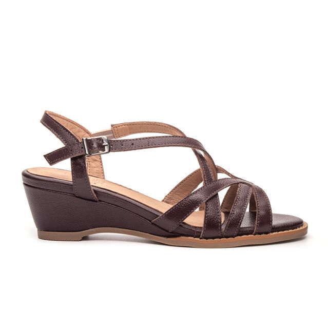 Sandália Anabela Couro Legítimo Madeira - CRISTAL