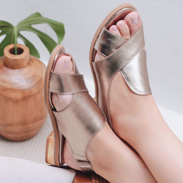 Sandália Rasteira - ALENTO - Champagne - 842.31