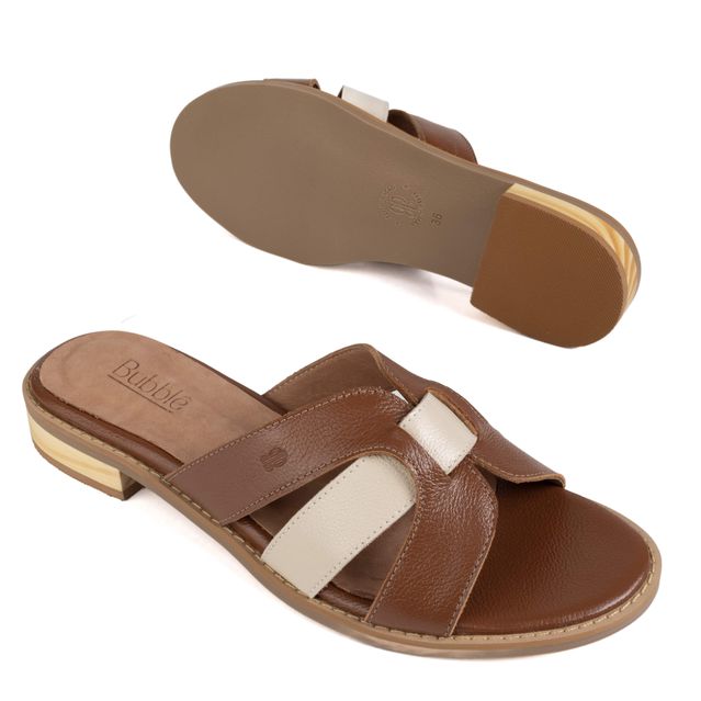 Sandália Rasteira - CORAÇÃO - Chocolate e Off White - 862.01
