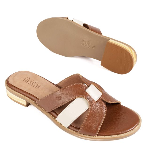 Sandália Rasteira - CORAÇÃO - Chocolate e Off White - 862.01