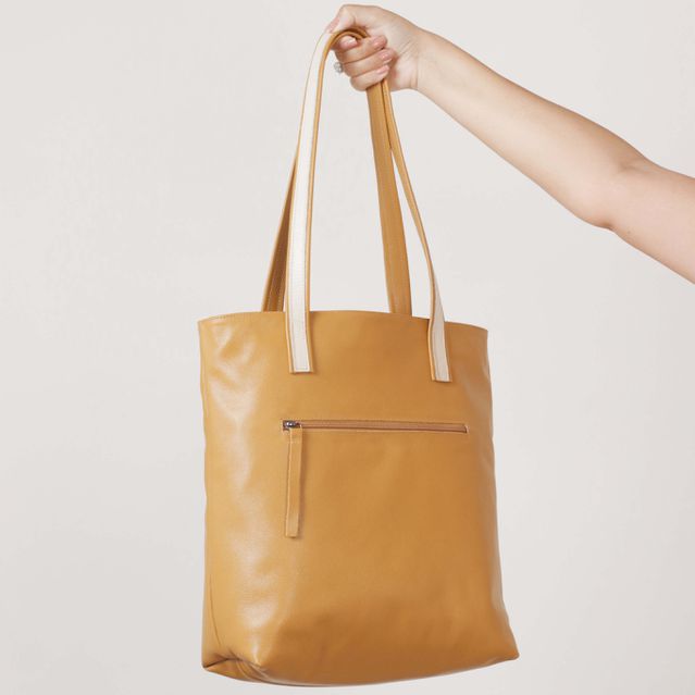 Bolsa de Couro - ENVELOPE - Ocre e Off White