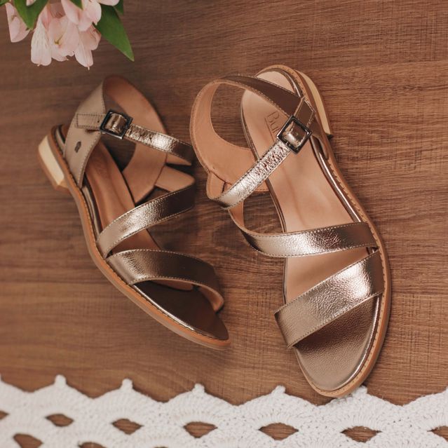 Sandália Rasteira - AFETO - Champagne - 862.09