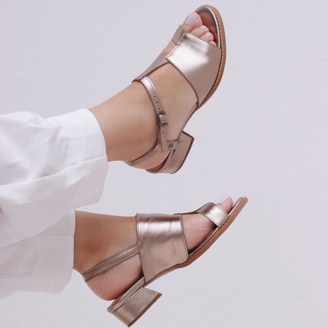 Sandália Salto Baixo Champagne- Rara - 965-09