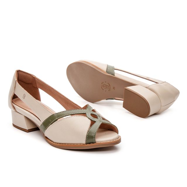 Sapato Peep Toe CUIDADO - Sálvia e Off White - 965.22