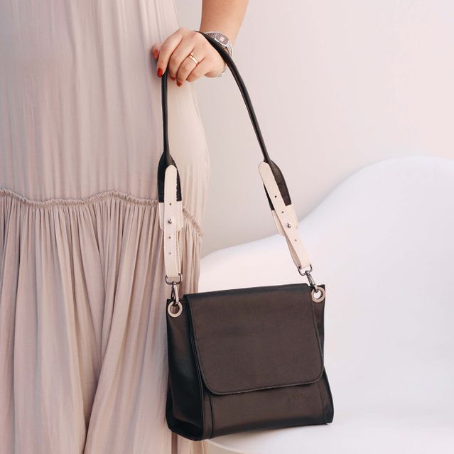 Bolsa de Couro - ACOLHER - Preta e Off White