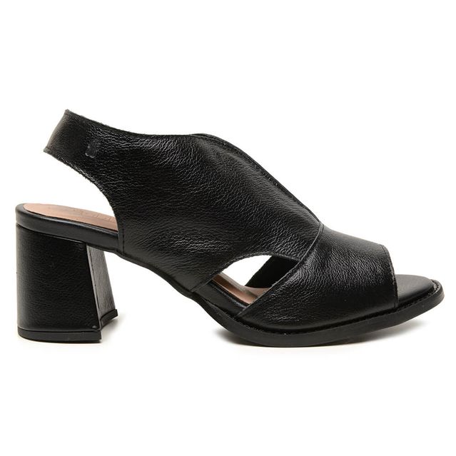 Sandalia Salto Grosso Peep Toe Preto de Couro Bubbl