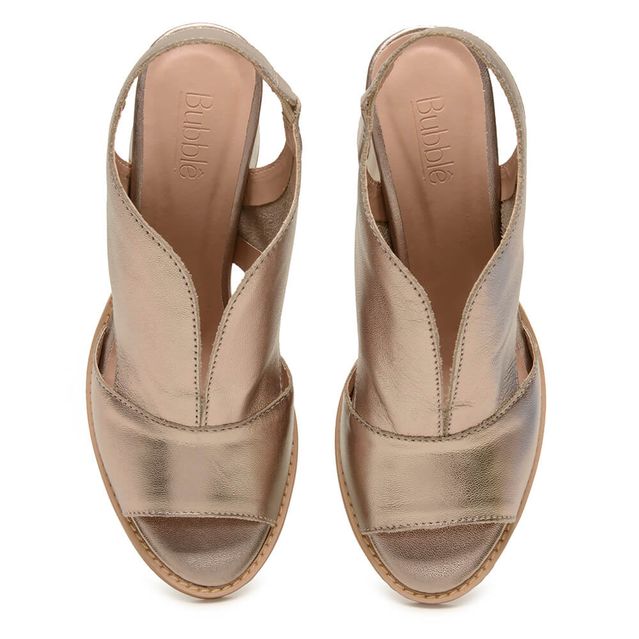 Sandália Salto Grosso Médio Peep Toe Champagne - VENEZA - 177.20