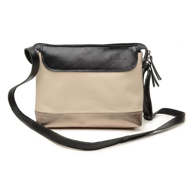 Bolsa de Couro - HORIZONTE - Preto, Off White e Champagne