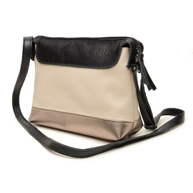 Bolsa de Couro - HORIZONTE - Preto, Off White e Champagne