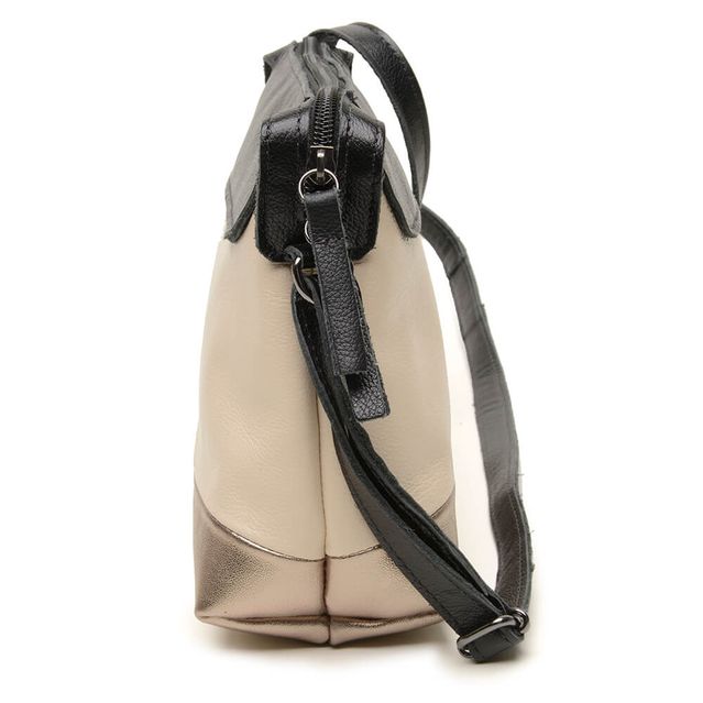 Bolsa de Couro - HORIZONTE - Preto, Off White e Champagne