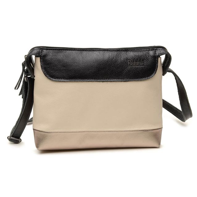 Bolsa de Couro - HORIZONTE - Preto, Off White e Champagne