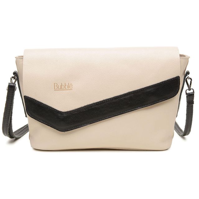 Bolsa de Couro - LUZ - Off White e Preto 