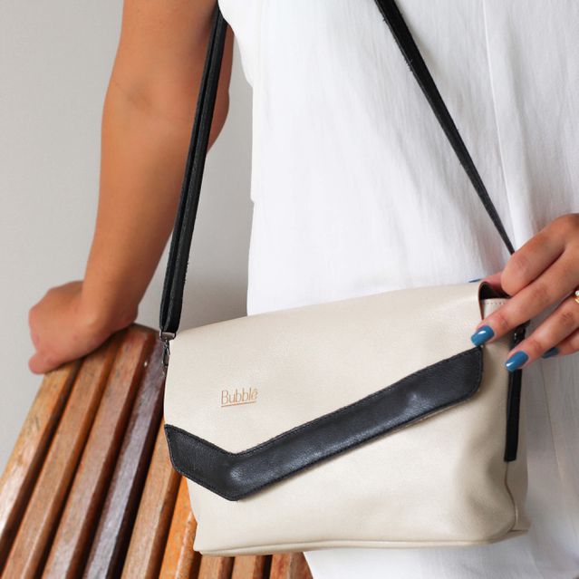 Bolsa de Couro - LUZ - Off White e Preto 
