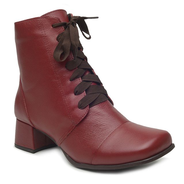 Bota Feminina Couro Bico Quadrado Vermelha - Miami - 383-04