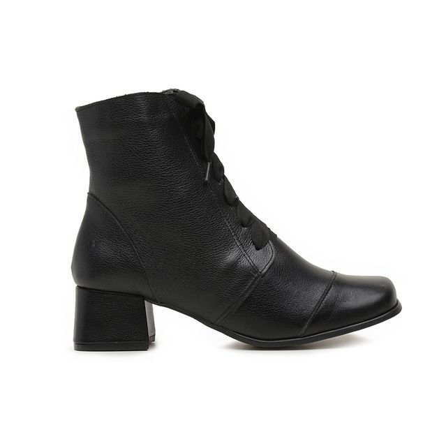 Bota Feminina Couro Bico Quadrado Preta - Miami - 383-04