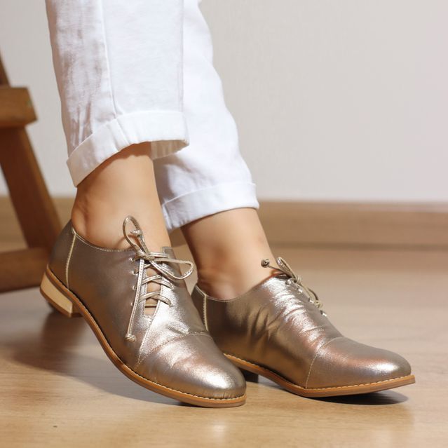 Sapato Feminino Oxford Couro Confortável Caramelo - Melilla - 664