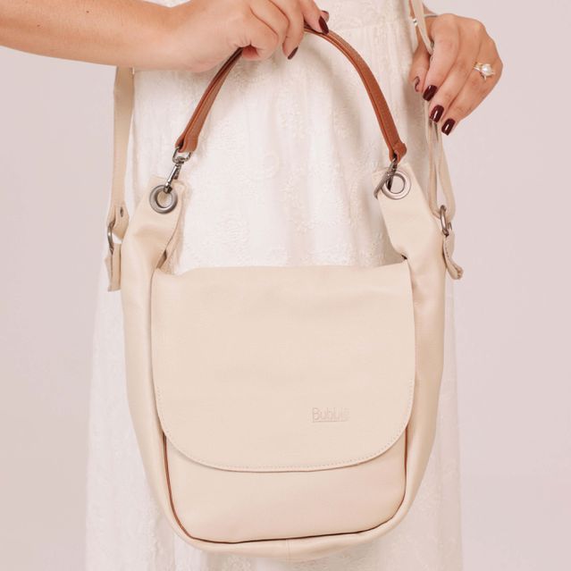 Bolsa de Couro FLORAR - Off White e Chocolate