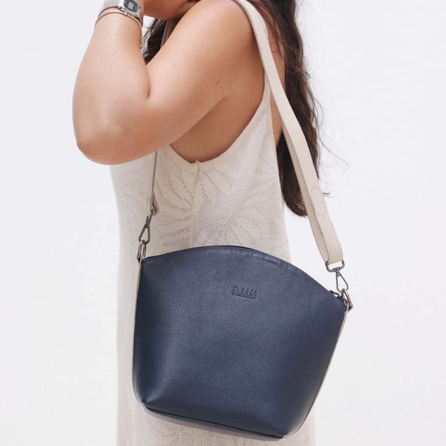 Bolsa de Couro - PAIXÃO - Azul Marinho e Off White
